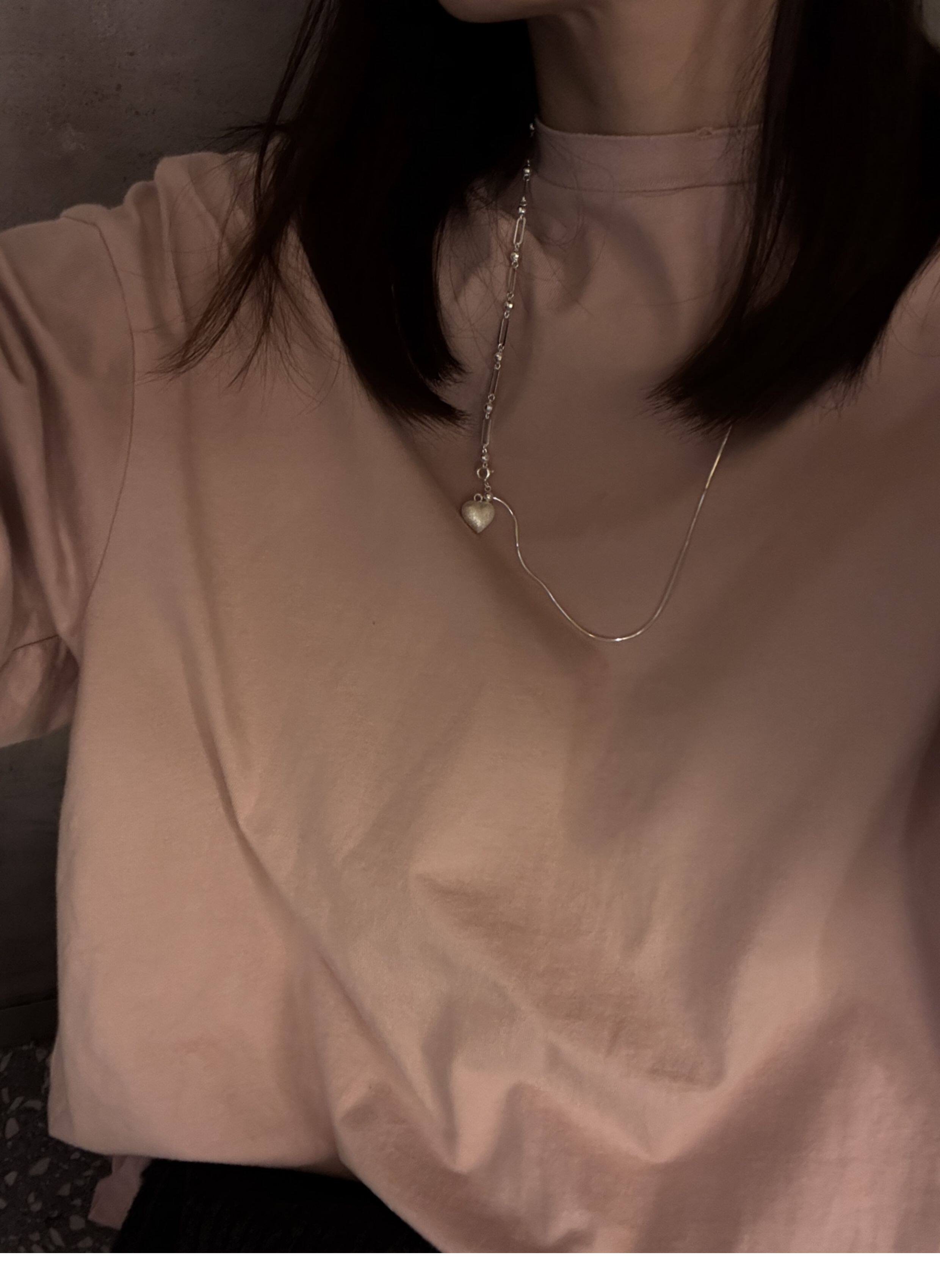 Серебряное ожерелье s925通体纯银韩版小众设计感抽拉拉丝爱心毛衣炼韩式风简约复古潮 No brand