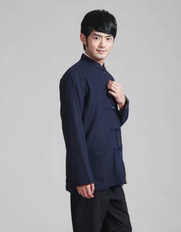 Quần áo cotton và vải lanh hai mặt mới Tang phù hợp với nam dài tay phong cách dân tộc lanh Tang Trung Quốc phong cách vải thô Trung Quốc cũ bộ đồ dân tộc