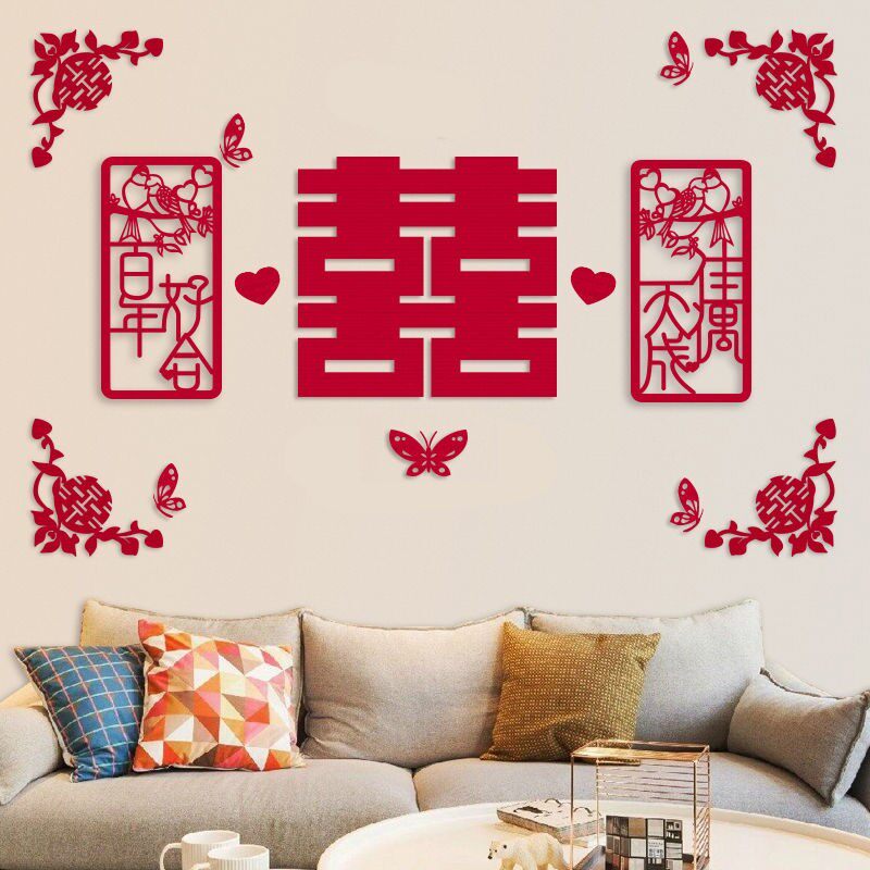 Marriage arrangement of wedding room bed decoration products for women's bedroom New room Red background wall simple atmosphere