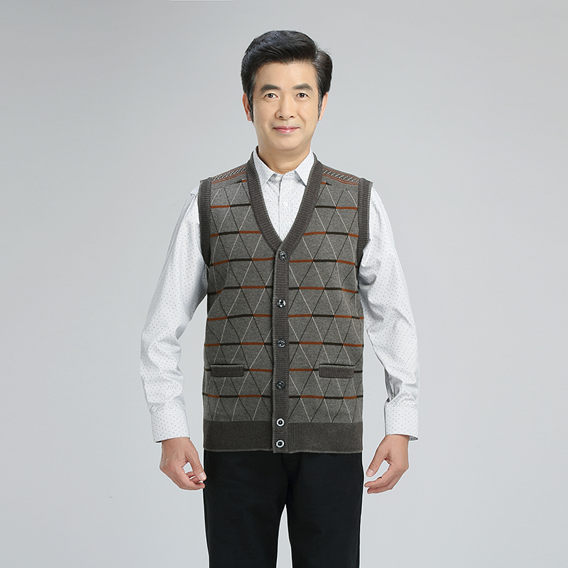 Người đàn ông trung niên của v-cổ tay áo len cardigan vest đan áo len vest trung niên cha cha áo khoác nam