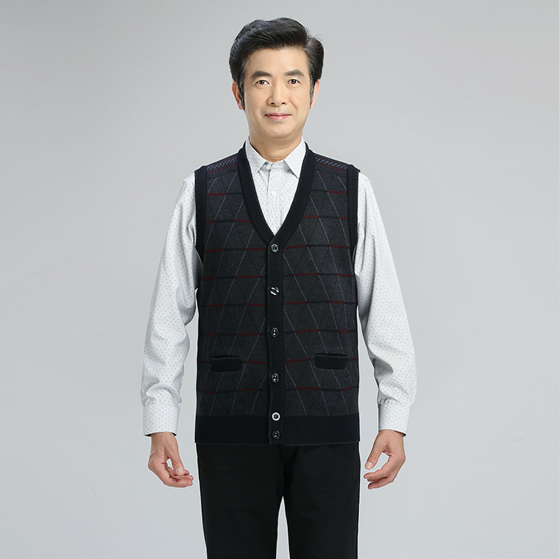 Mùa thu và mùa đông mới trung niên của nam giới len vest trung niên cha nạp V-Cổ dệt kim len cardigan không tay vest