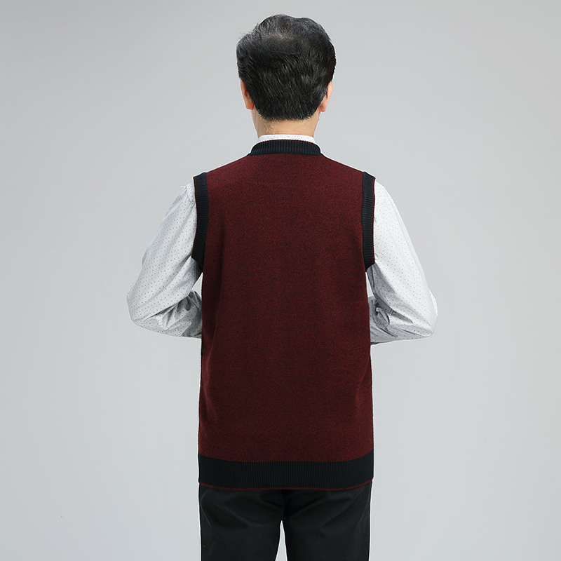 Mùa thu và mùa đông mới trung niên của nam giới len vest trung niên cha nạp V-Cổ dệt kim len cardigan không tay vest