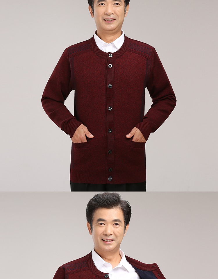 Áo khoác len cho cha Áo len trung niên cộng với nhung dày mùa thu và mùa đông dành cho nam áo hoodie nam
