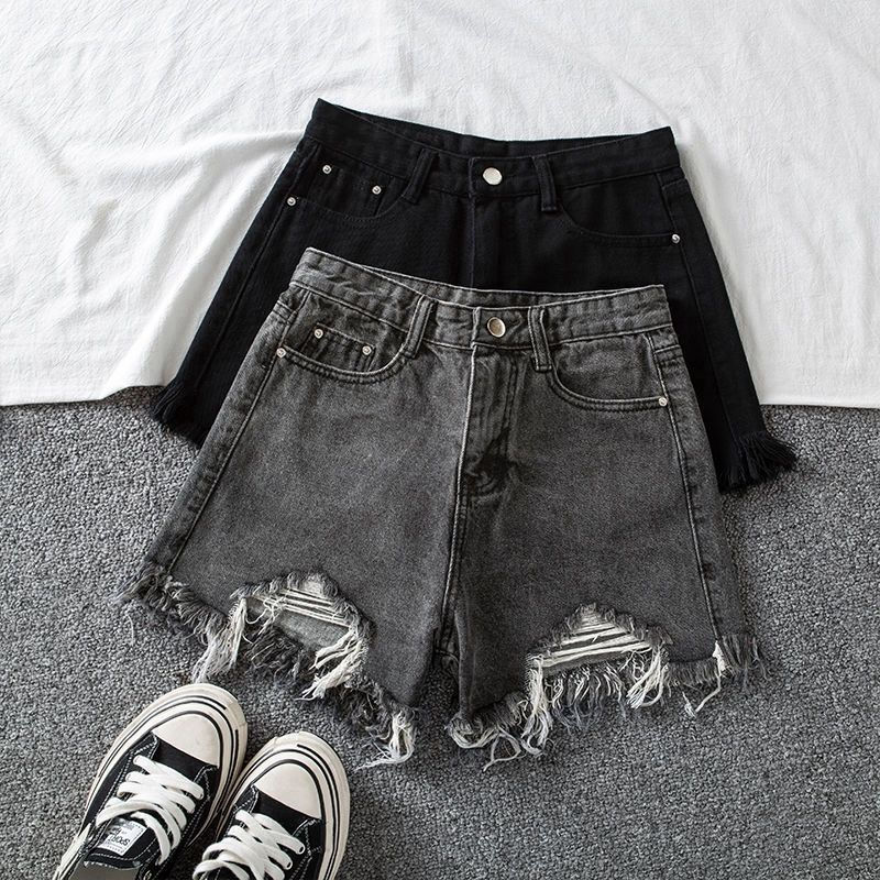 Raw Edge Ripped Denim Shorts for Women, New Summer Style, Fringed High-Waisted, Loose, Slimming, Versatile Wide-Leg Hot Pants for Students Raw Edge Ripped Denim Shorts for Women, New Summer Style, Fringed High-Waisted, Loose, Slimming, Versatile Wide-Leg Hot Pants for Students