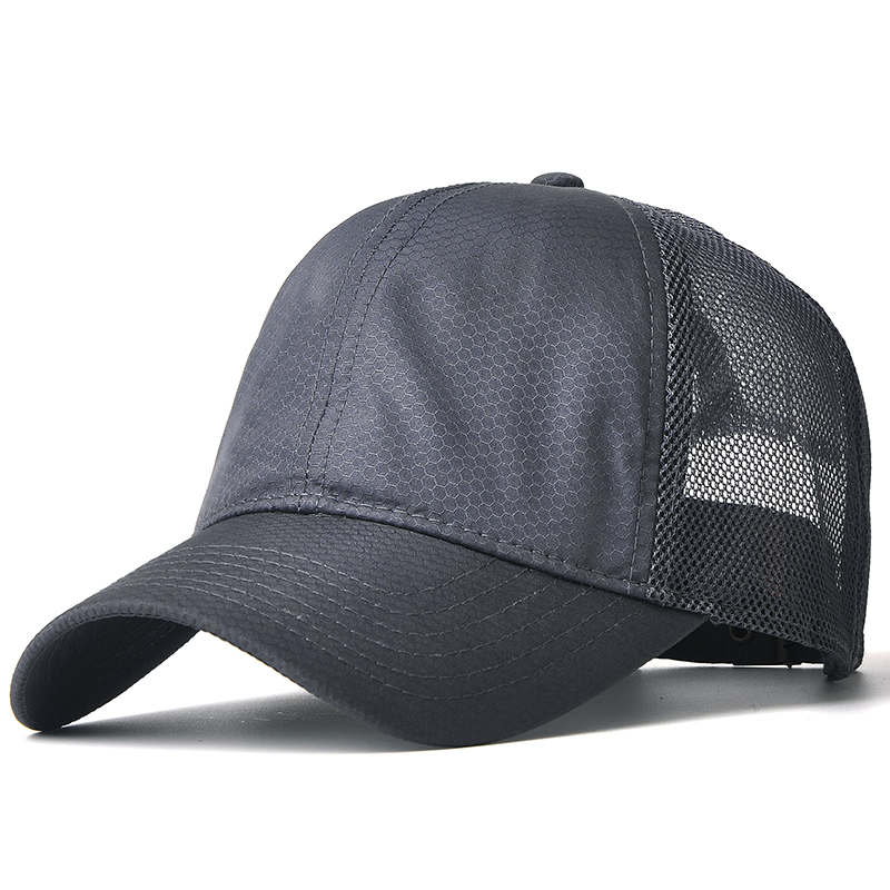 Honeycomb Quick Drying Half Net: GrayHat male summer ventilation Big head circumference Baseball cap Korean version tide Quick drying Mesh peaked cap outdoors Sunscreen Sun hat