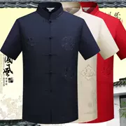 Trung niên và già nam Tang phù hợp với áo sơ mi ngắn tay mùa hè Tang phù hợp với cha Trung Quốc áo sơ mi Trung Quốc áo ông nội