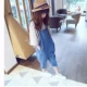 [Bộ đồ hai mảnh] Phong cách Hàn Quốc trẻ em lớn quần yếm denim cho bé gái mùa xuân và mùa hè quần cắt ngắn trẻ em bộ đồ học sinh - Phù hợp với trẻ em