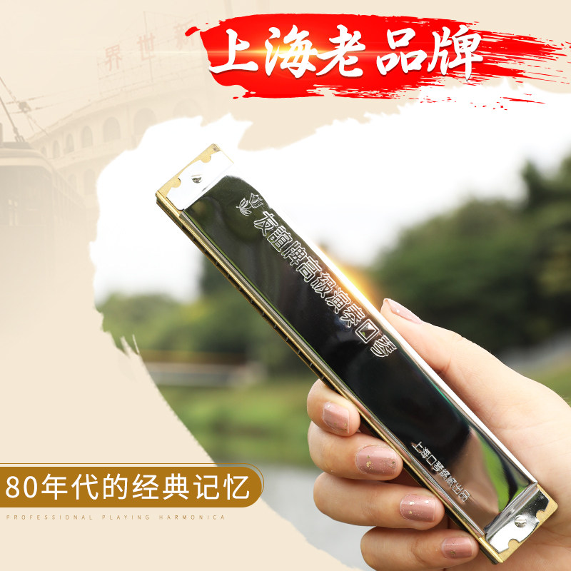 Shanghai brand senior playing harmonica 24-hole C tone polyphonic echo adult students quasi-professional beginner harmonica