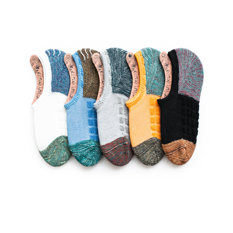 Five Pairs of Spring and Autumn Men's Thickened Towel Socks, Terry Anti-Slip Cotton Socks, Invisible Boat Socks, Sports Socks, Sweat-Absorbent Men's Socks