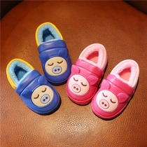  Baby autumn and winter cotton slippers 1-3 years old 2 children indoor home boys and girls pu leather non-slip waterproof children