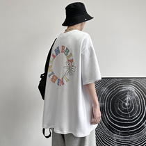 Colour Letter Printed Tide Cards Short Sleeve T-Shirt Mens Summer Mens Clothing 2021 New Ins Port Wind Easy 100 lap clothes