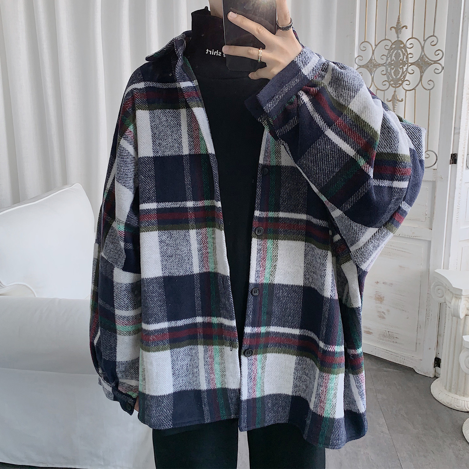 Very fairy top warm thickened plaid shirt men's long-sleeved Korean version of the winter trend ruffian handsome shirt jacket