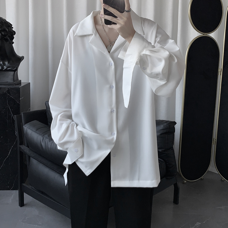 Men's High-End Stylish Shirt, Long-Sleeved Korean Style Trendy Handsome Hong Kong Style Japanese Loose Casual Shirt Outfit Men's High-End Stylish Shirt, Long-Sleeved Korean Style Trendy Handsome Hong Kong Style Japanese Loose Casual Shirt Outfit