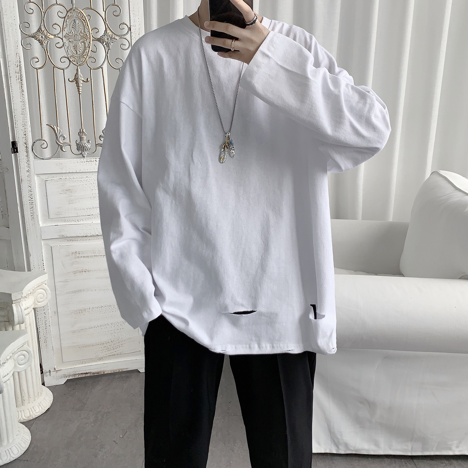 Men's long sleeves T-shirt male and Korean version trendy clothes boys fall blouses port windfall bf the undershirt