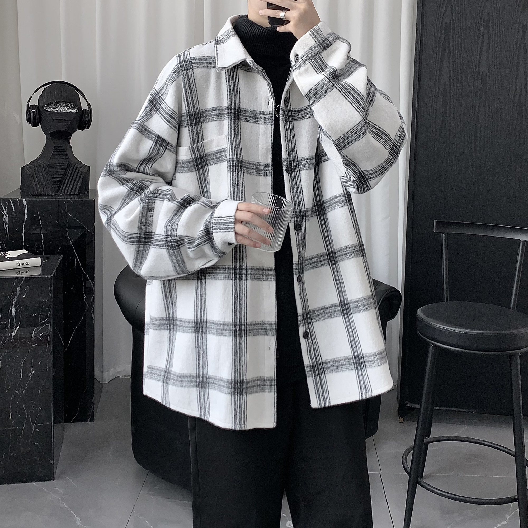 2021 Spring Autumn Season Long Sleeve Plaid Shirt Man Design Sensation Small Crowdshirt Jacket Light Cooked Wind Menswear Superior Sense