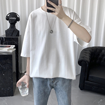 2021 new summer pure colour pure cotton 100 hitch men short sleeve t-shirt male tide card trend easy and compassionate clothes white t