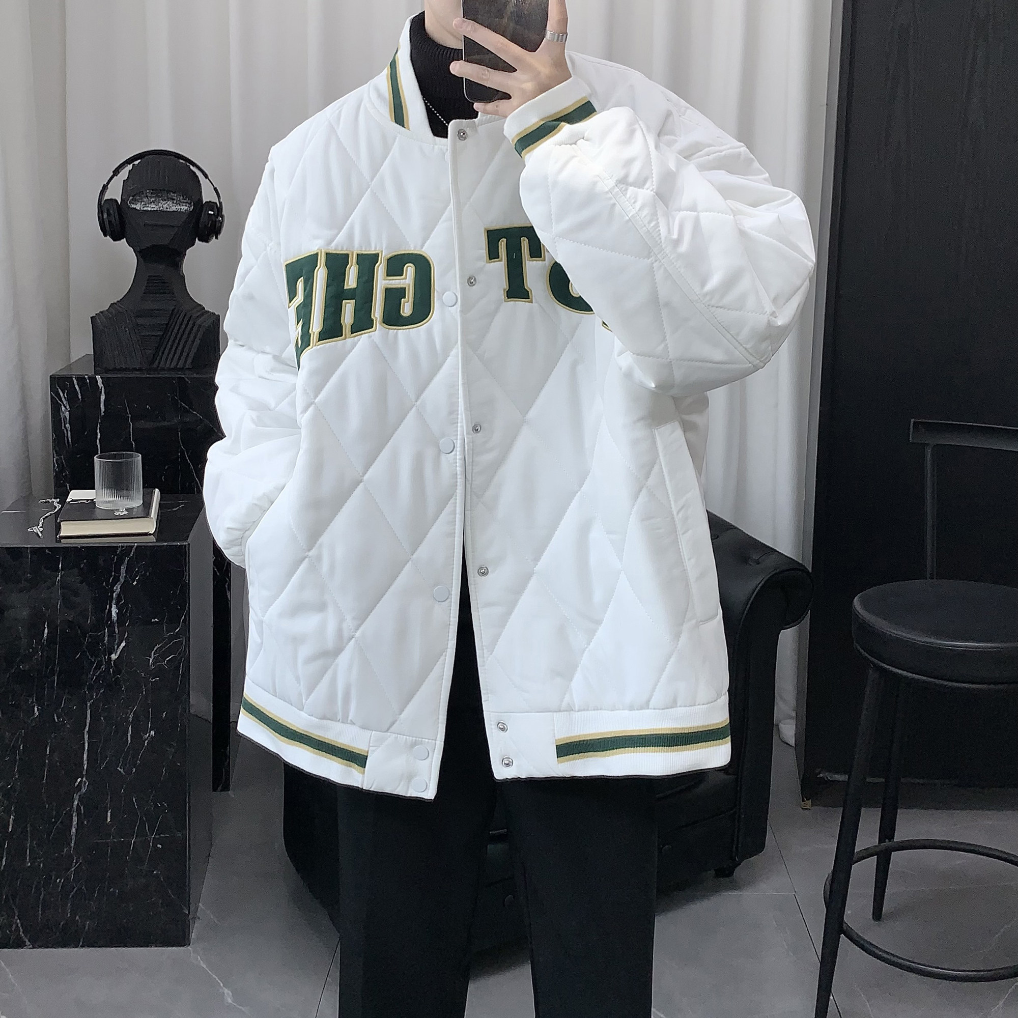 2021 New Baseball Suit Jacket Male Winter Dress Rhomboid Cotton Clothing Male Tide Signs jacket cotton clothes Men's clothes