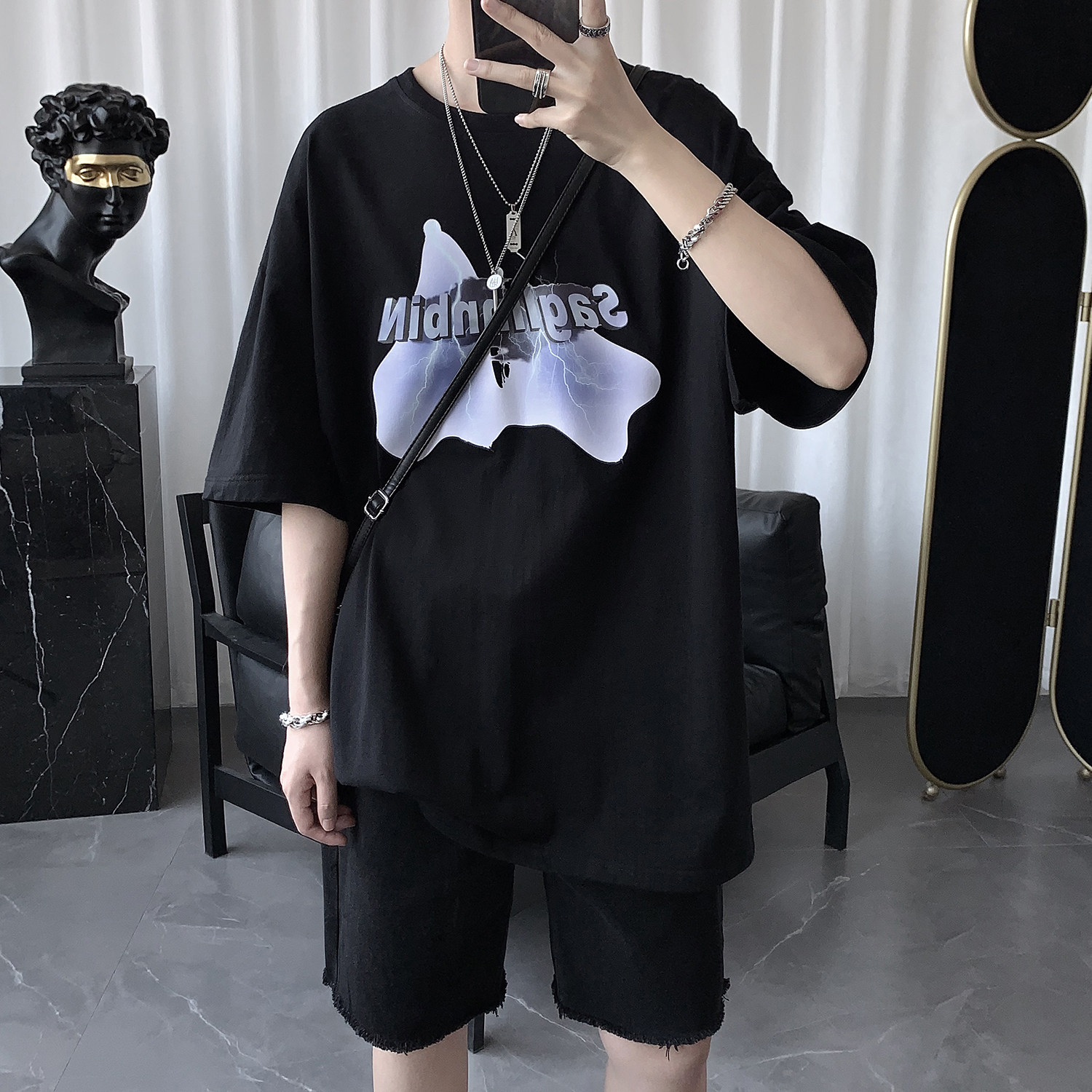 Dark Department Men's summer original Cebu Wind printed short sleeves T-shirt male tide Tide Cards Trendy 100 Lap Half Sleeves Clothes