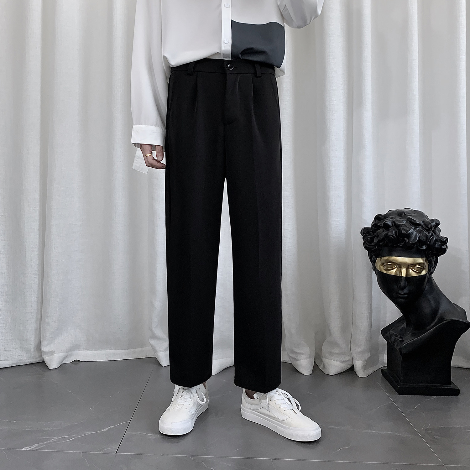 Dark Ensemble Men's Summer Casual Western Pants Men's Straight Barrel Loose Western Clothing Pants Men 100 Hitch Pants Men's Suit Pants