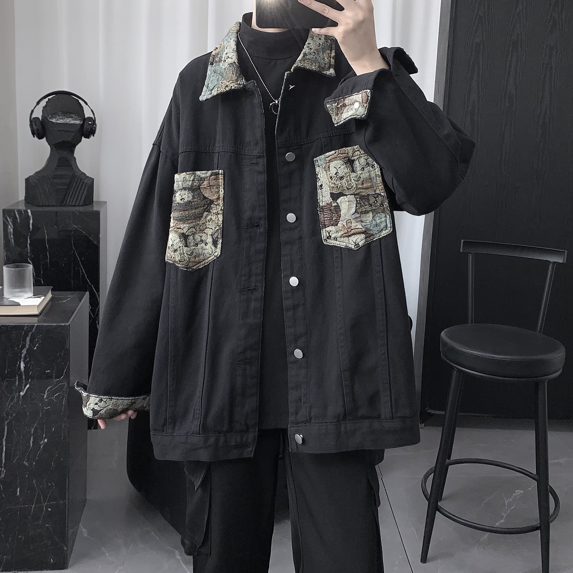 Men's 2022 new spring and autumn jacket men's early spring denim jacket men's design sense niche light luxury ruffian handsome jacket men