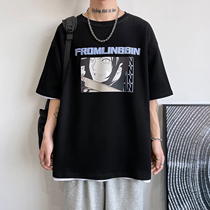 Cartoon cartoon mens clothing 2021 new lovers of short sleeves T-shirts Mens summer trend Inn Wind 100 Lap Clothes Men