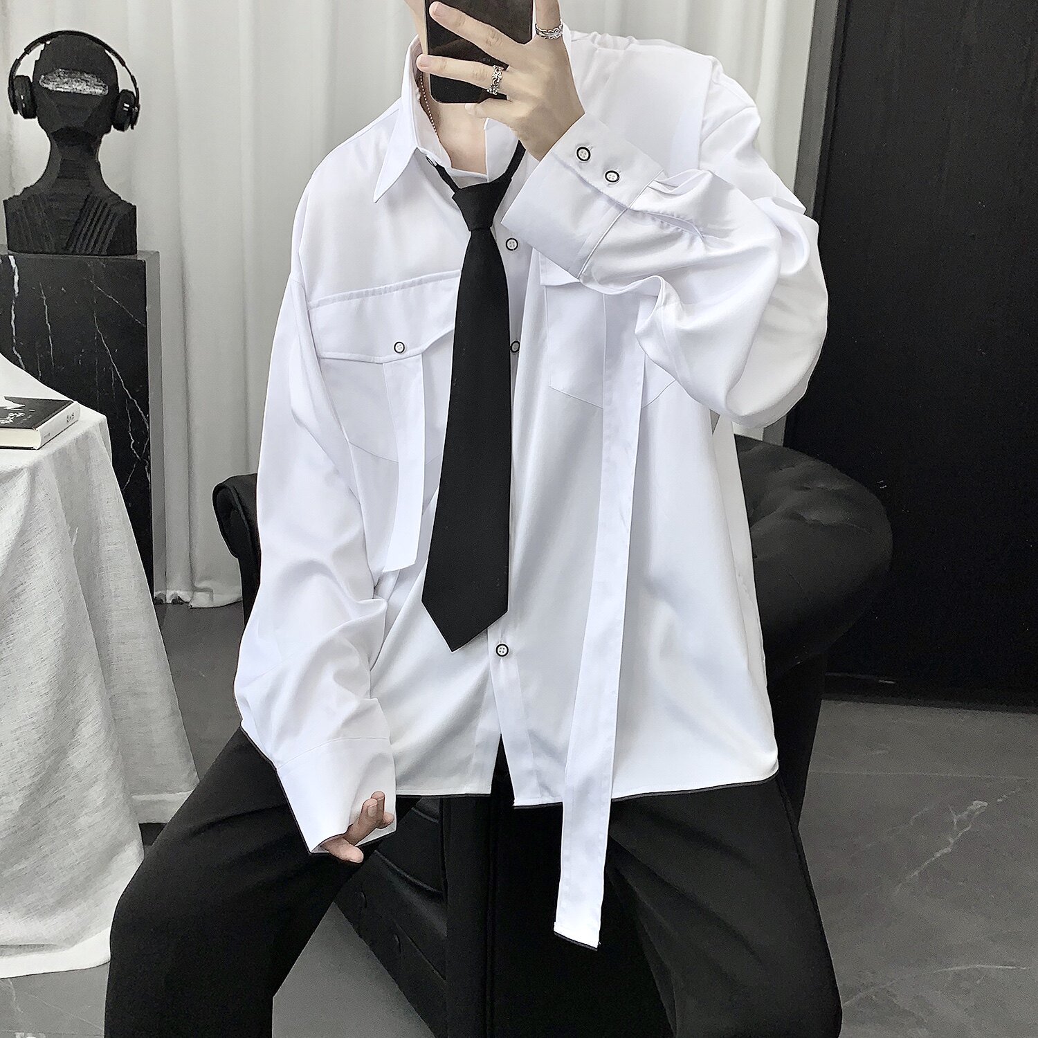 Autumn Design Sensation Small Crowdblouse Frock Shirt Male long sleeve Korean version Trend handsome Gas Easy Port Wind Japan Shirt