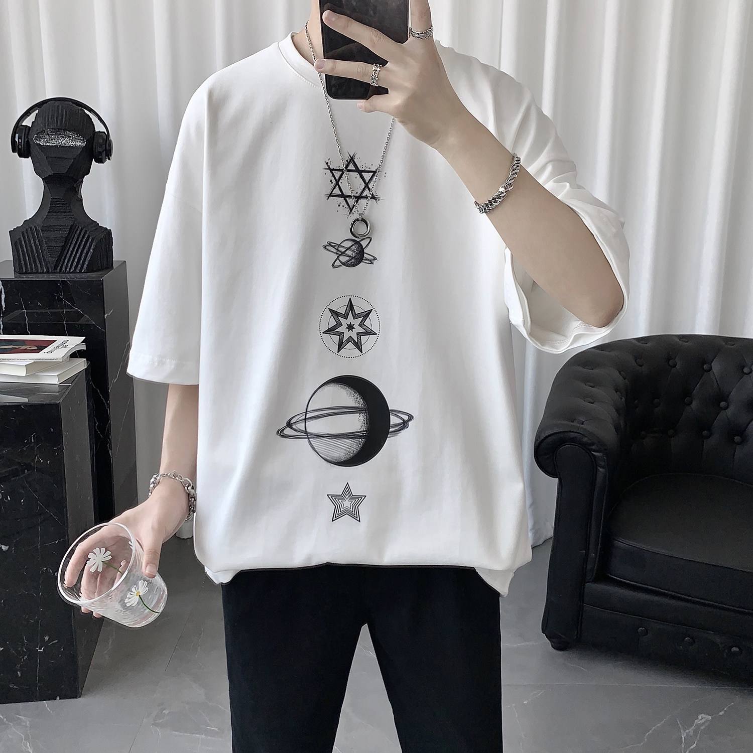 2021 new summer men's short-sleeved T-shirt men's tide brand trend pure cotton loose ins all-match half-sleeved T-shirt clothes
