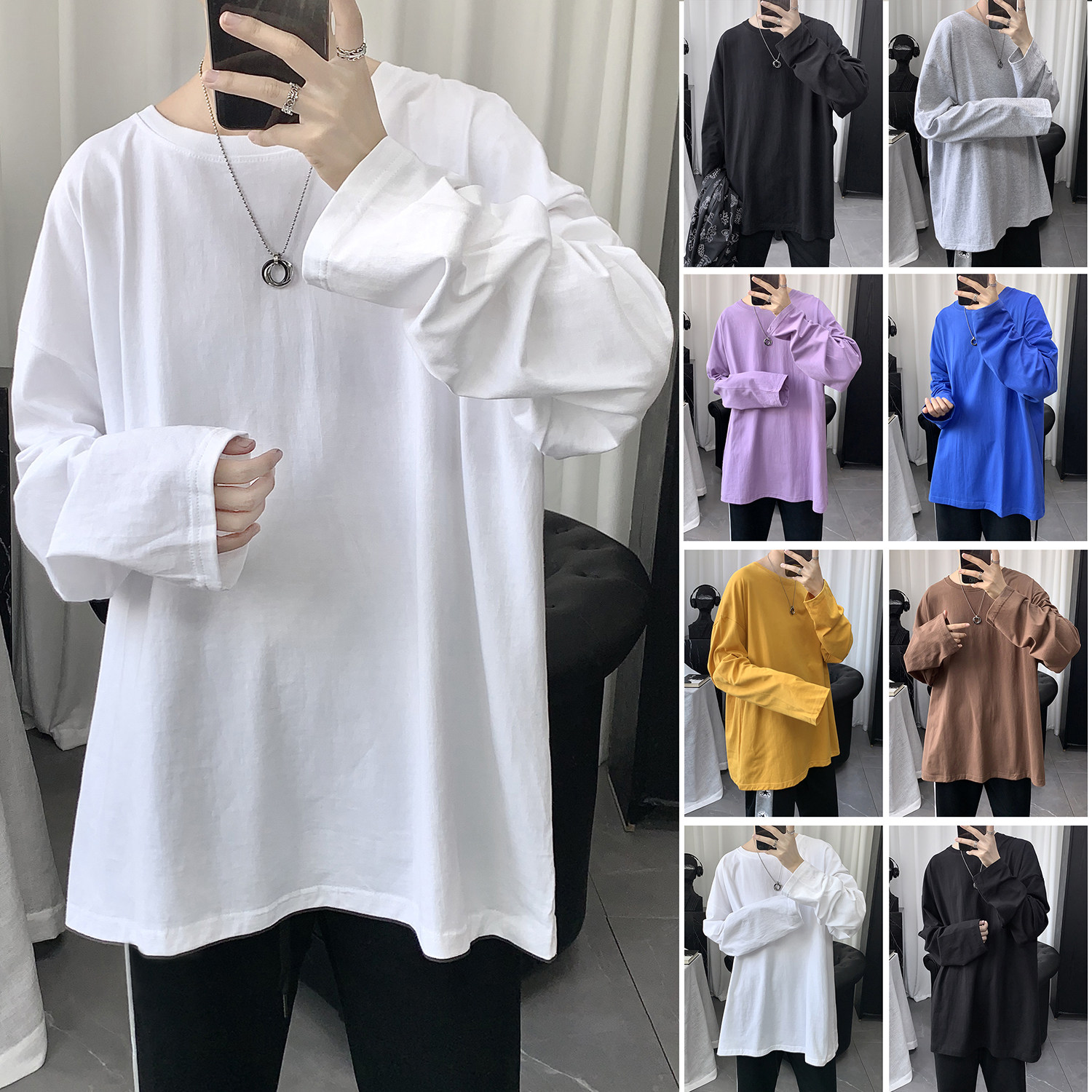 Autumn long sleeve T-shirt male blouse 2020 pop Korean version trendy boomer clothes men's inn mistress dress white undershirt