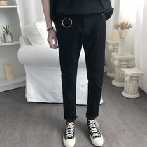 2021 summer all-in-one black mens jeans sub-mens Korean version of the trend slim small pants rotten feet nine-point pants
