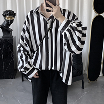 Dark Ensemble Mens High Level Sensations Ruffling BAT SLEEVE STRIPED SHIRT MALE LONG SLEEVE KOREAN VERSION TREND HANDSOME LOOSE LINING CLOTHING