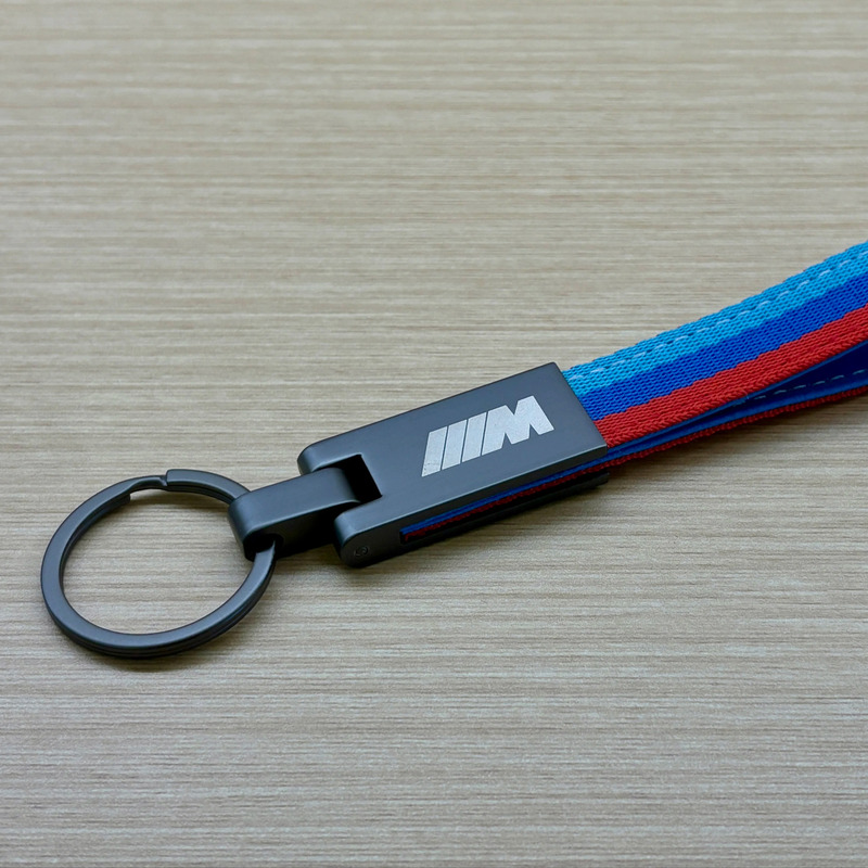 Genuine Oem Bmw m Power Stripes Textile Gun Metal Keychain Pendant