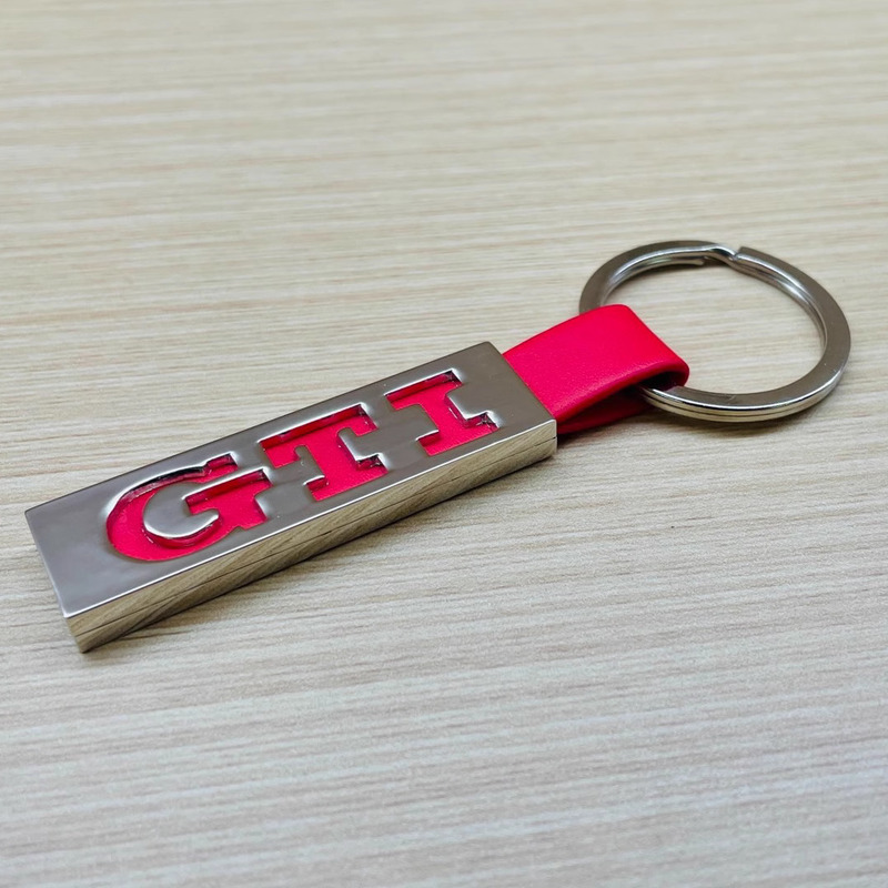 Genuine Original Volkswagen Gti Alloy & Red Leather Keychain