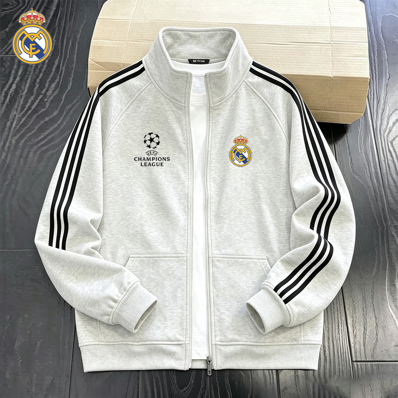 Football Stand-Up Collar Sweatshirt for Men and Women, Champions League Real Madrid Barcelona Zip-Up Cardigan Jersey, Autumn Sports Casual Versatile Jacket