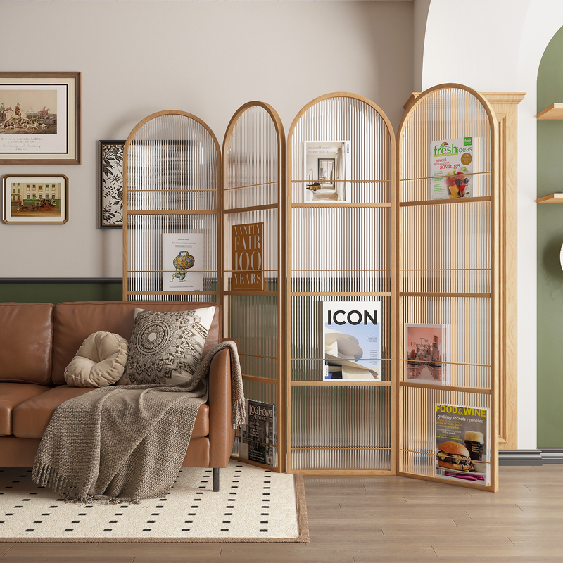 Minimalist Modern Screen Partition for Living Room, Changhong Glass Hotel Divider, Nordic Light Luxury Folding Mobile Magazine Bookshelf