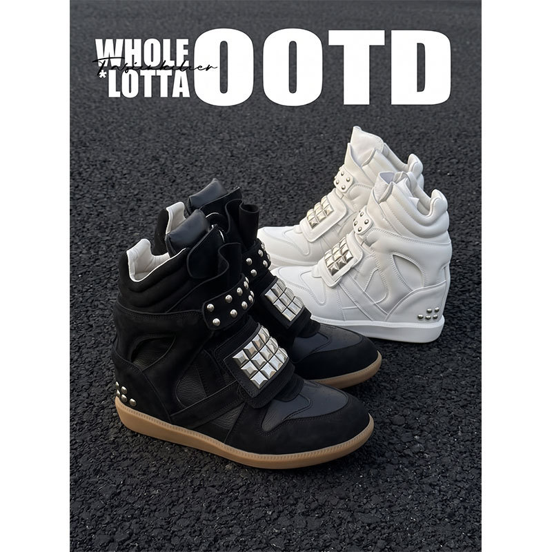 Y2K Millennium Retro Velcro 6cm Height-Increasing Studded Wedge High-Top Shoes for Women, New Autumn Thick-Soled Sneakers