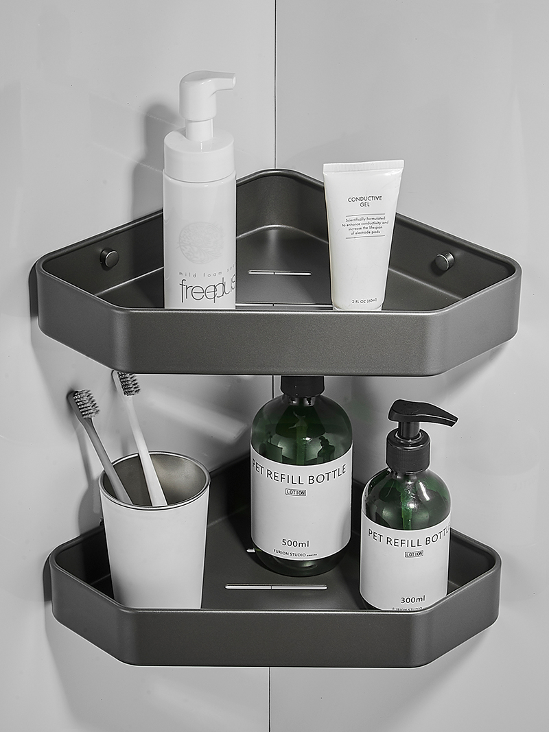 Gun Grey-Free Punch-Free Bathroom Shelve Shower Room Toilet Bathroom Triangle Basket Corner Toilet Wall-mounted Shelf-Taobao