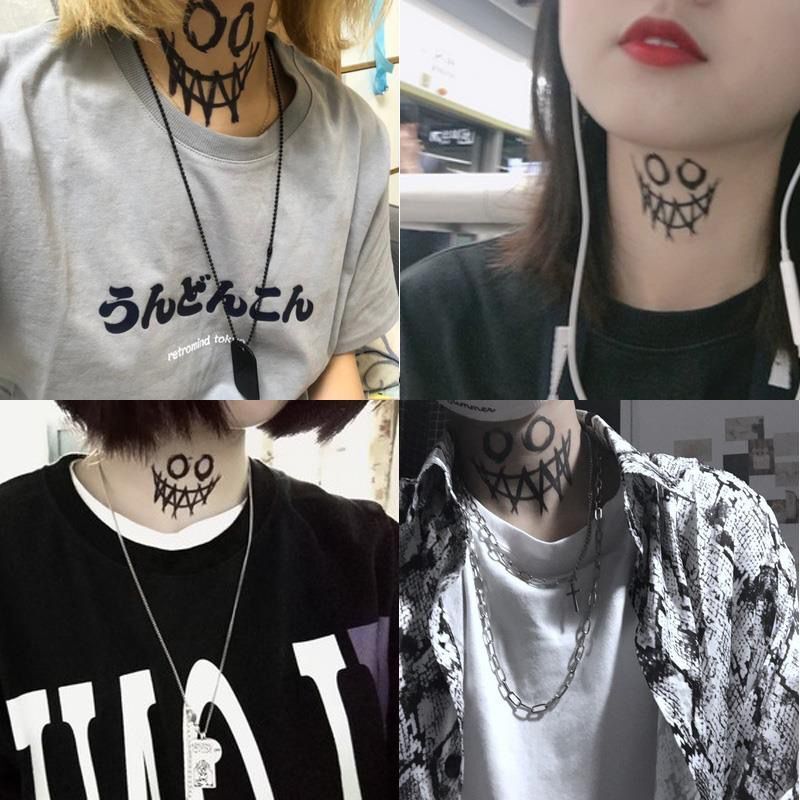 Halloween Neck Ghost Face Tattoo Stickers Clown Smiley Face Ghost Face Arm Wrist Waterproof Men's Tattoo Stickers Halloween Neck Ghost Face Tattoo Stickers Clown Smiley Face Ghost Face Arm Wrist Waterproof Men's Tattoo Stickers