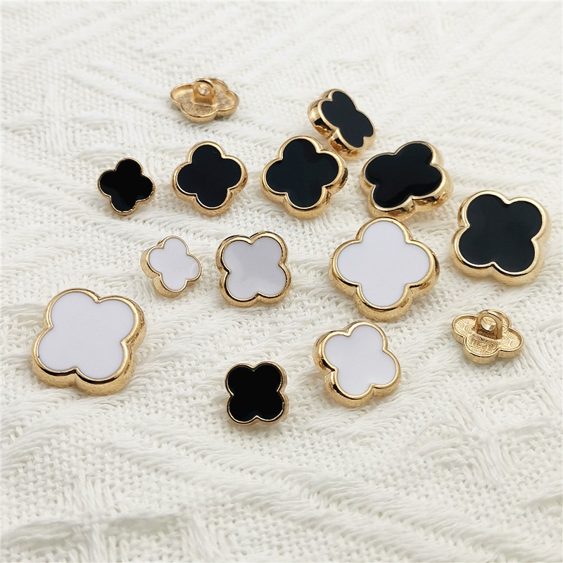 Metal Buttons, Four-Leaf Clover, Black and White, Versatile Knit Cardigan, Sweater, Shirt Buttons, Small Chanel-Style Dress Buttons