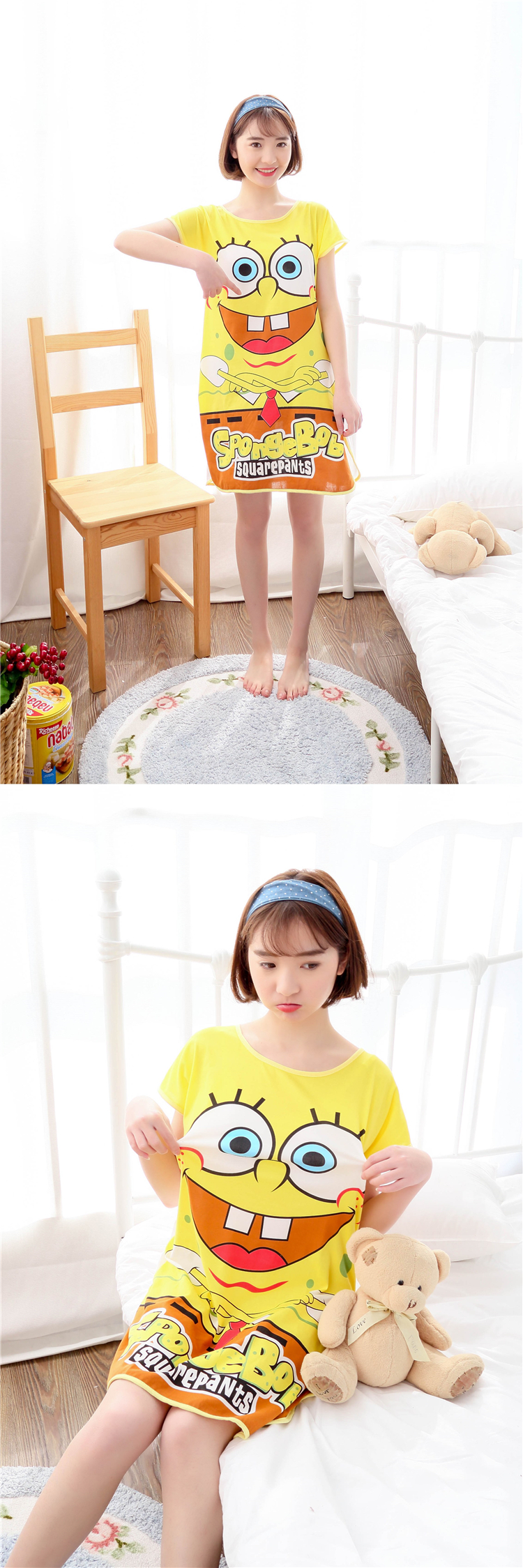 Mới dễ thương váy ngủ mùa hè cô gái cotton ngắn tay váy kích thước lớn đồ ngủ hoạt hình phụ nữ mang thai lỏng lẻo dịch vụ nhà váy ngủ thanh niên mùa hè Hàn Quốc