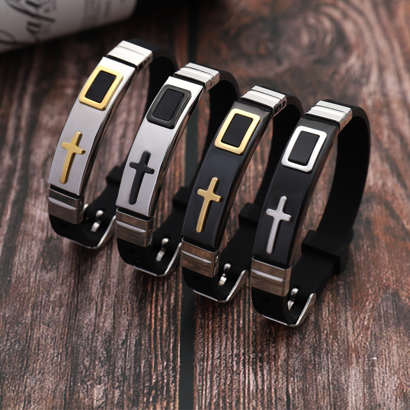 Titanium Steel Cross Men's Bracelet Wristband Watch Strap Sports Bracelet Men's Trendy Cool Simple Hand Accessory Men's Accessory