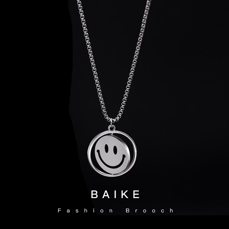 ins Smiling Face Crying Face Titanium Steel Necklace Unisex Clavicle Chain Trendy Simple Personality Tiktok Same Style Rotating Necklace