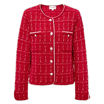 EP Yaying Womens Red Small Fragrance Merino Wool Tweed Knitted Jacket Shopping Mall Same Style 9141A