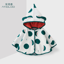 Korean spring and autumn cotton needle childrens clothing infant cloak 1-4 years old hooded shawl childrens princess autumn and winter windproof cloak