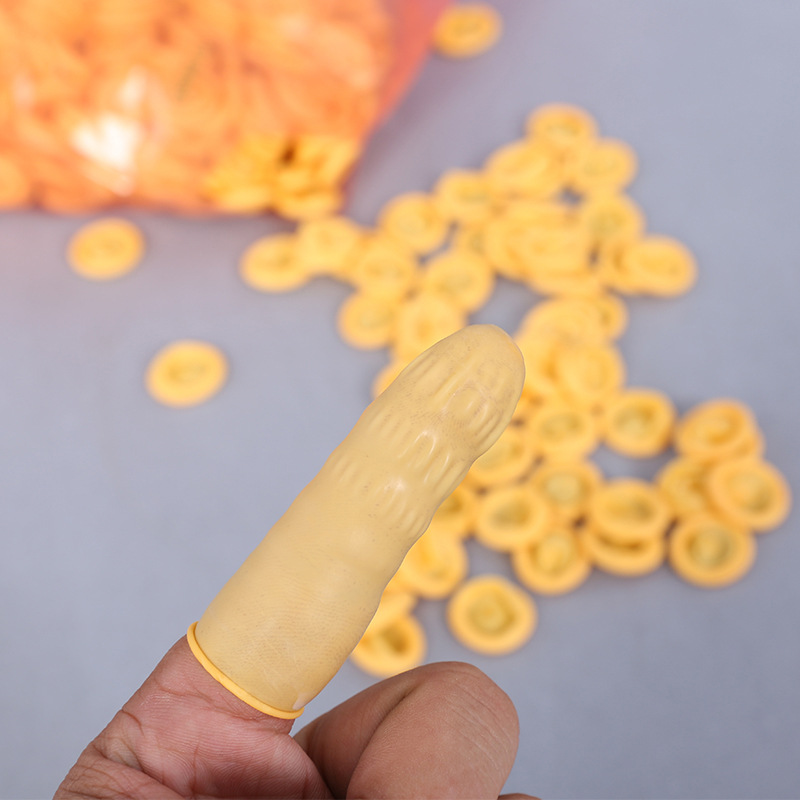 Anti - static finger sleeve rice yellow industry disposable latex rubber coat thicker and smooth finger set 500 grams