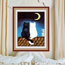 Two cute cat Diamond painting full of diamond cross stitch moon cat bedroom couple Cat Black Cat White cat simple modern