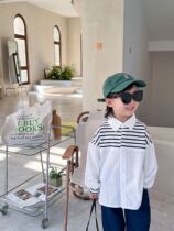 Boys long-sleeved shirts 2024 new spring and autumn childrens Korean style striped shirts for middle-aged and small childrens fashionable spring tops