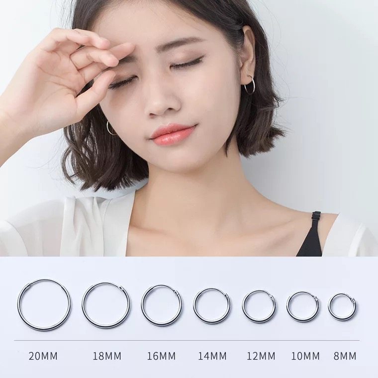 S925 sterling silver size circle earrings women sweet simple round earrings Men's and women's earrings Japanese and Korean ear buckle silver jewelry