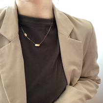Letter square card s925 through body pure silver lucky high-grade sense plus coarse necklace French simple joins short fur coat chain