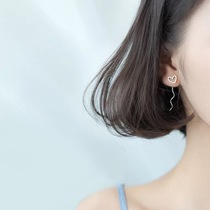 S925 sterling silver love EAR thread female Korean version of hipster hollow frosted heart shape sweet trend simple ear jewelry