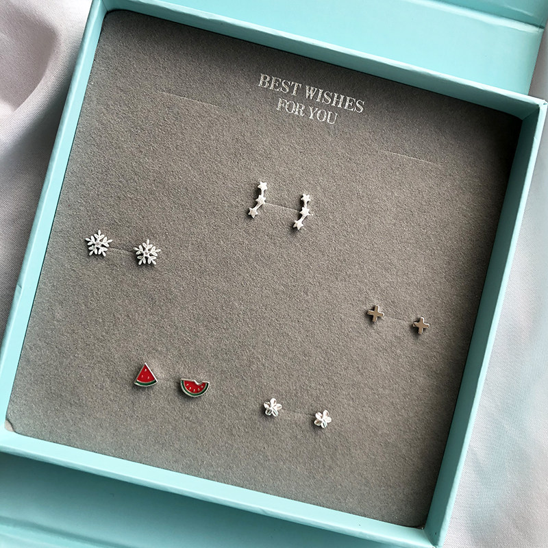 Week week earrings gift box set S925 sterling silver hypoallergenic earrings cute small earrings exquisite simple girls